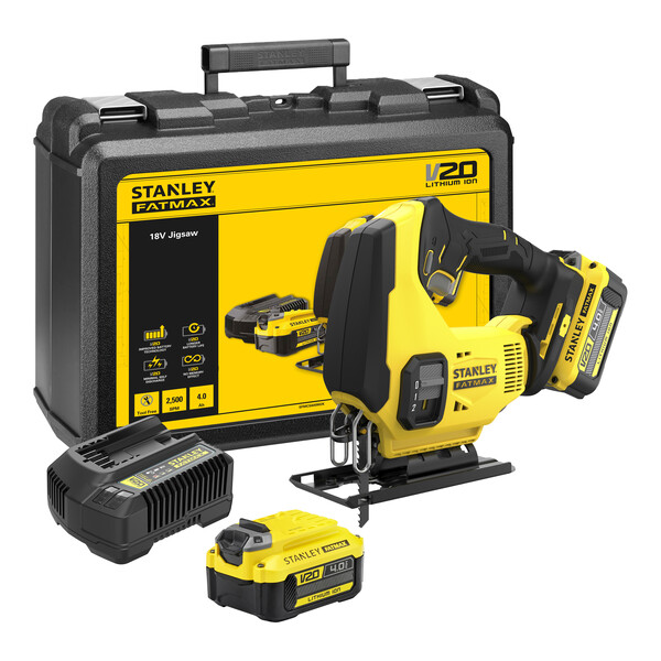 Fierastrau pendular cu acumulator 18V Stanley Fatmax V20 SFMCS600M2K, 2 x acumulator 4 Ah, incarcator si valiza transport – STANLEY SFMCS600M2K-QW