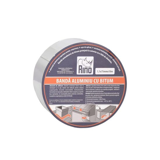 Bandă de etanșare din aluminiu cu bitum RINO, 1mmx75mmx10m – Rino BB1175