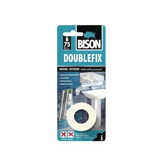 Bandă dublu adezivă pentru interior BISON Double Fix, 1,5mx19mm – Bison DF1519