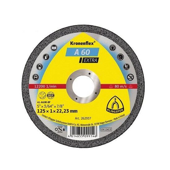 Disc de tăiere KLINGSPOR A 60 Extra, plat, universal, pentru inox, metal, 125mmx1mm – KLINGSPOR A60125